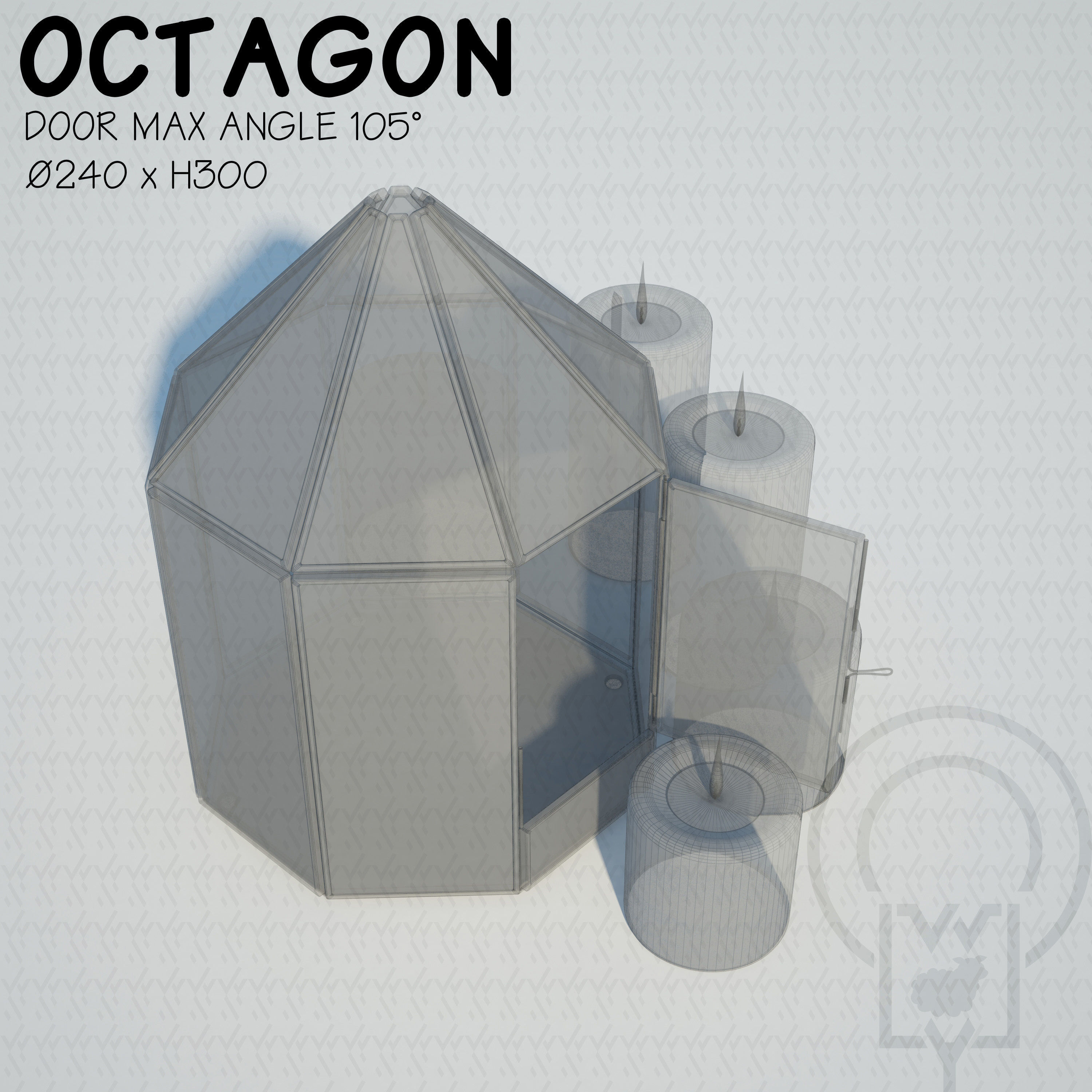 Glass tabletop gazebo Octagon Low-poly 3D model_7