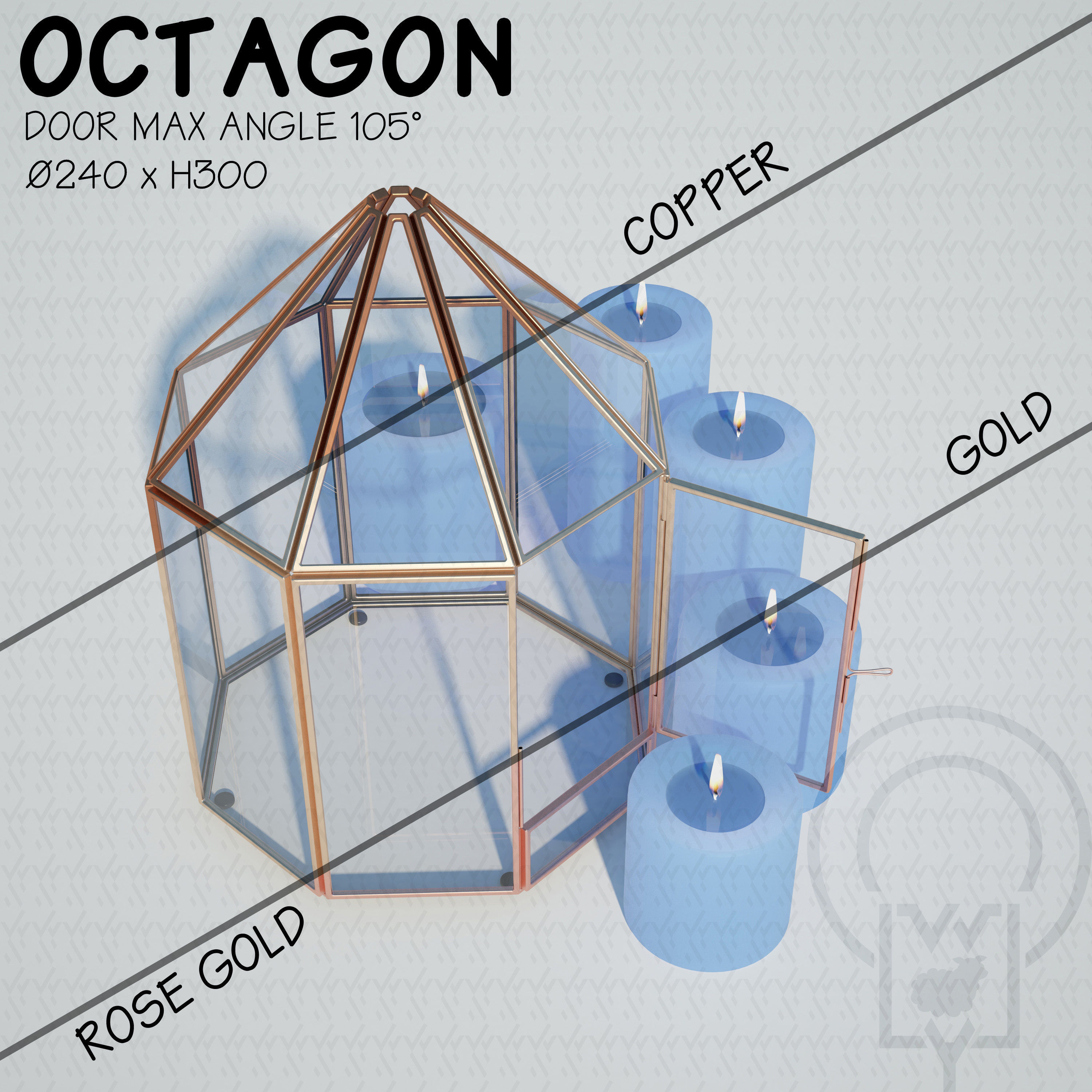 Glass tabletop gazebo Octagon Low-poly 3D model_5