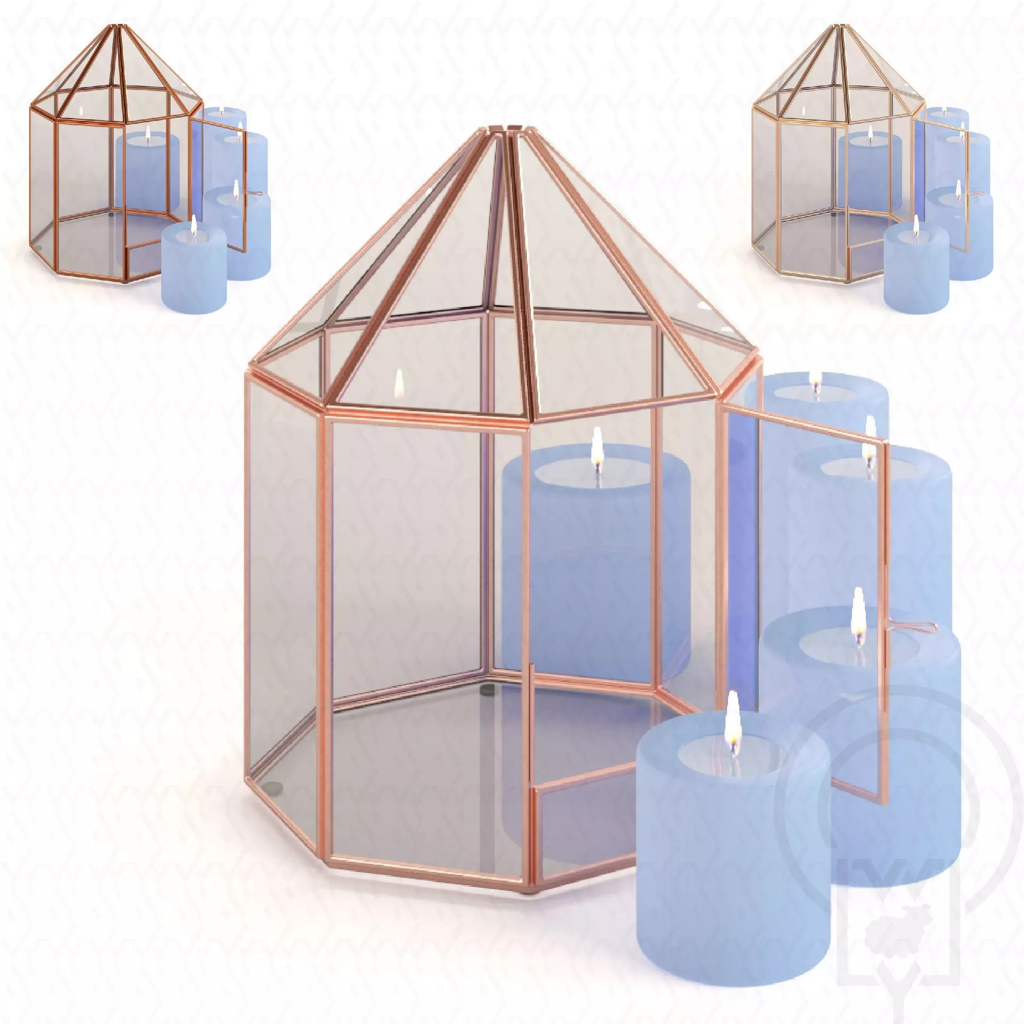 Glass tabletop gazebo Octagon Low-poly 3D model_0