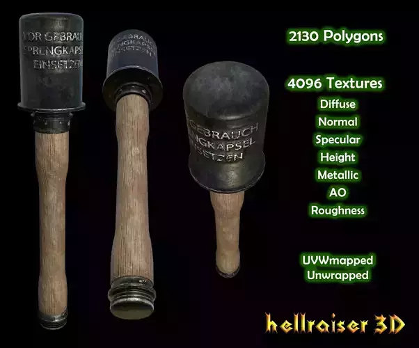 M24 Stick Grenade - PBR - Textured Low-poly 3D model