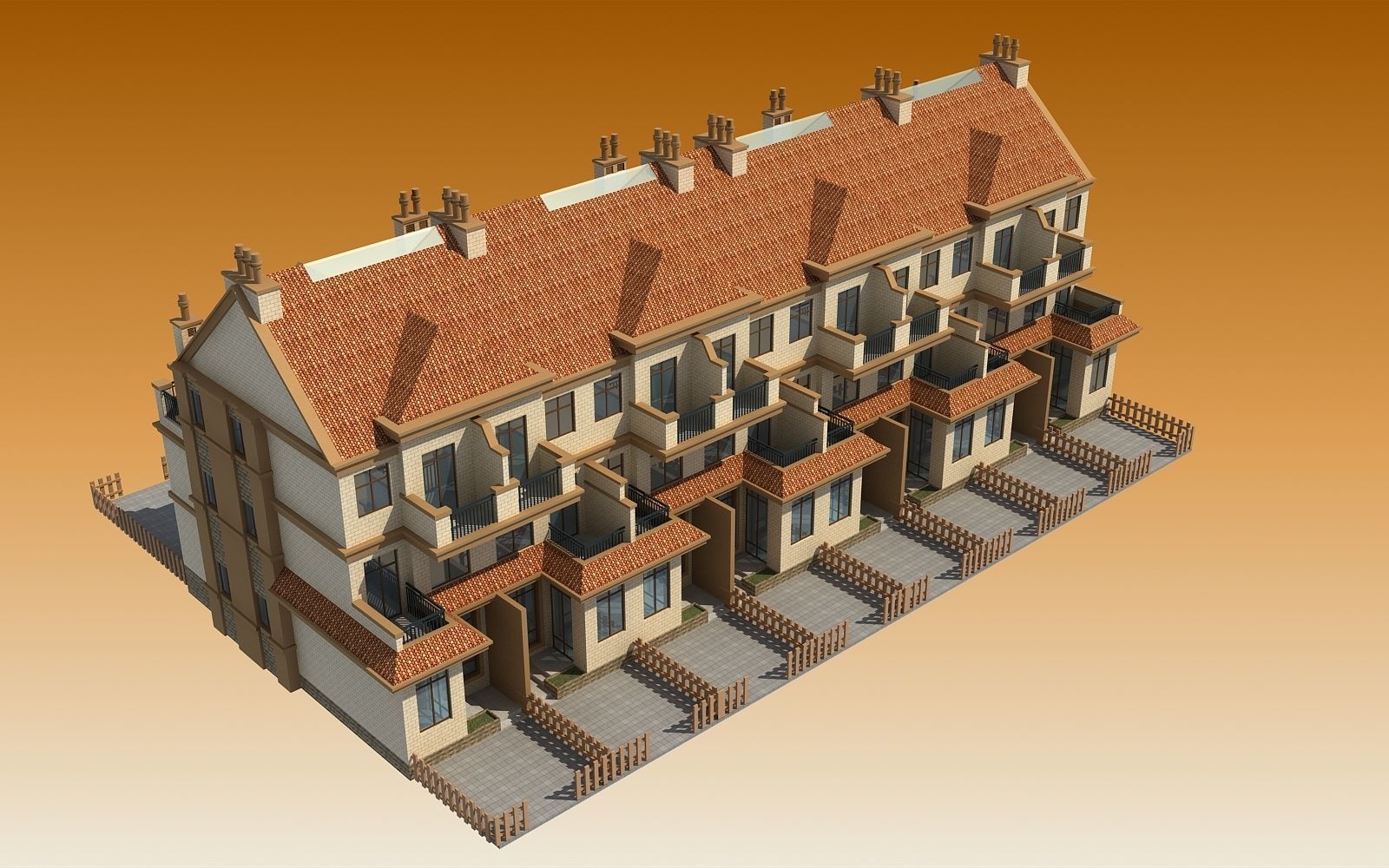 TOWNHOUSES terraced house Low-poly 3D model_6