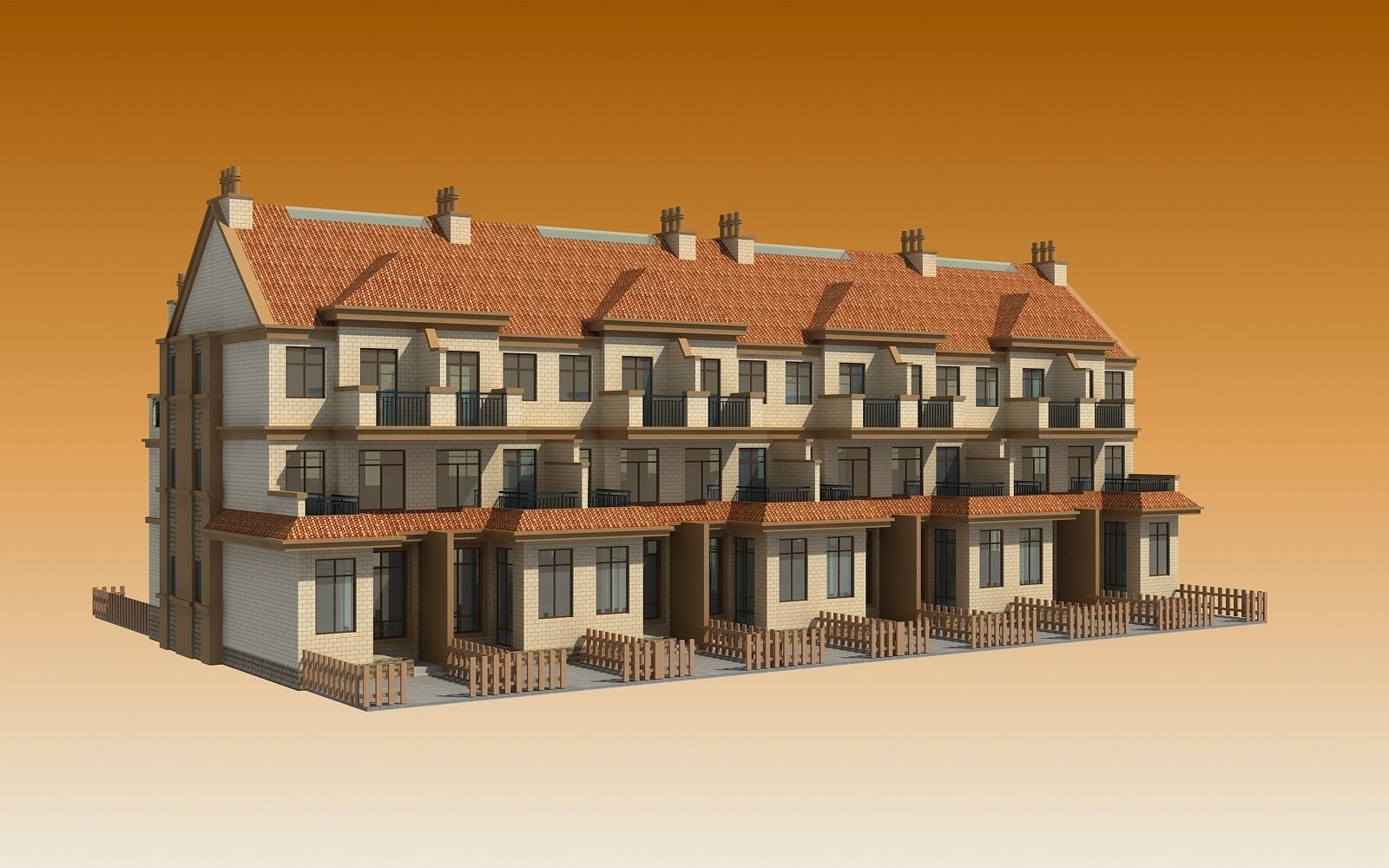 TOWNHOUSES terraced house Low-poly 3D model_5