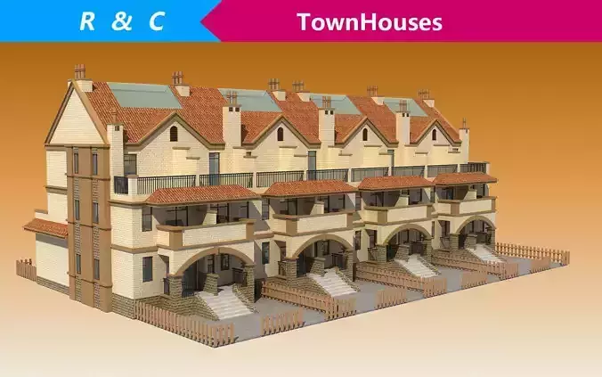 TOWNHOUSES terraced house Low-poly 3D model