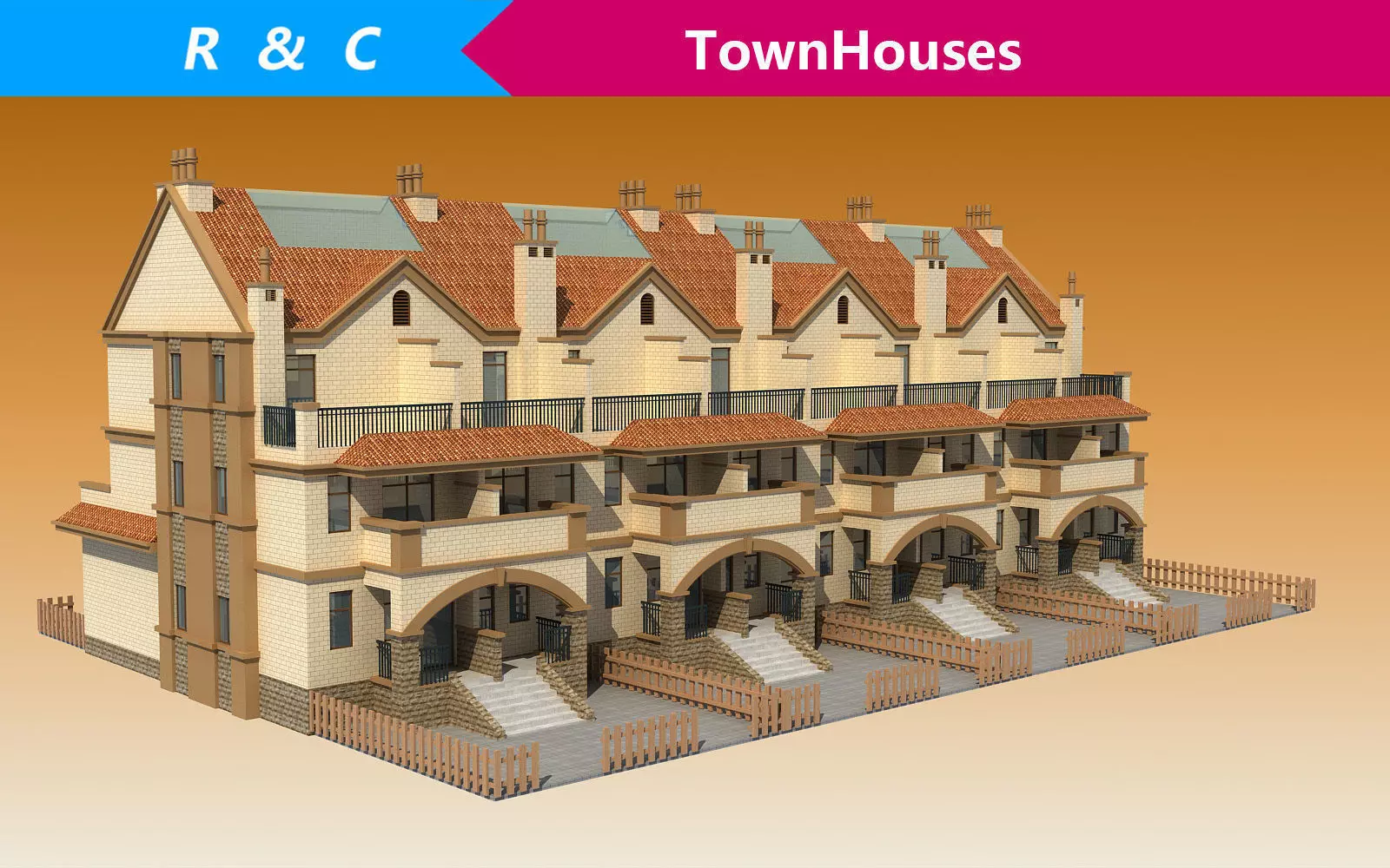 TOWNHOUSES terraced house Low-poly 3D model_0