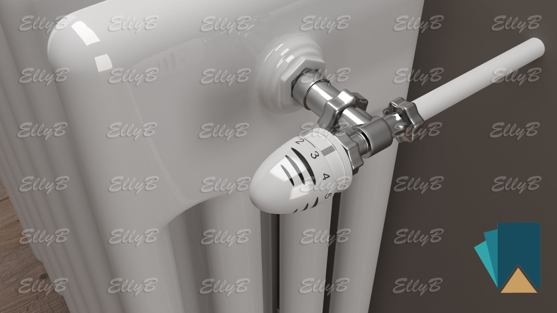 Radiator with Thermostatic Valve 3D model_1