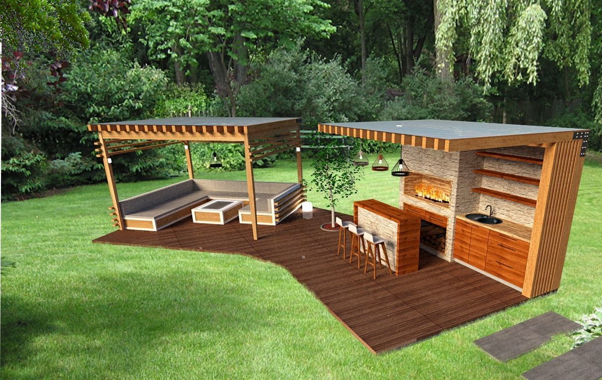 outdoor kitchen and lunge pavilion Low-poly 3D model_2