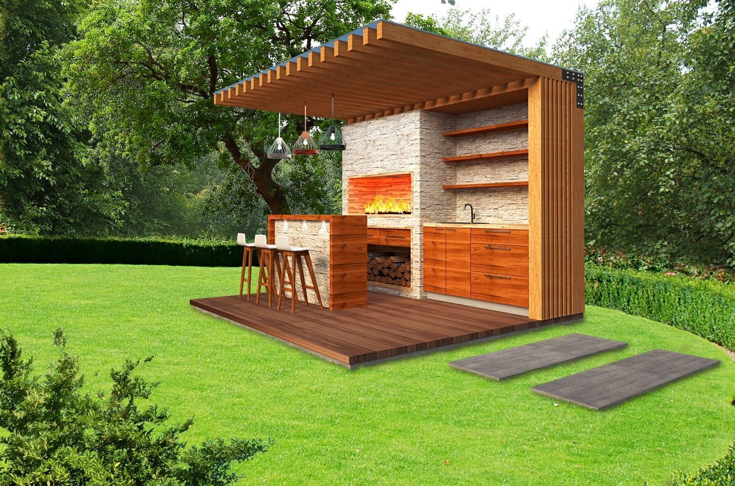 outdoor kitchen and lunge pavilion Low-poly 3D model_1