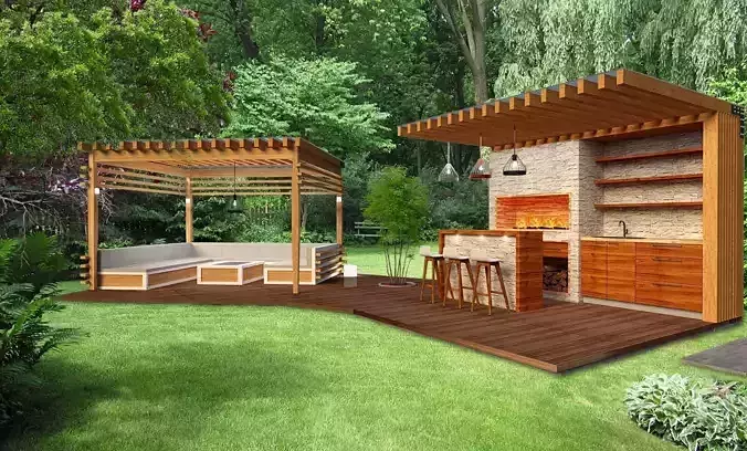 outdoor kitchen and lunge pavilion Low-poly 3D model