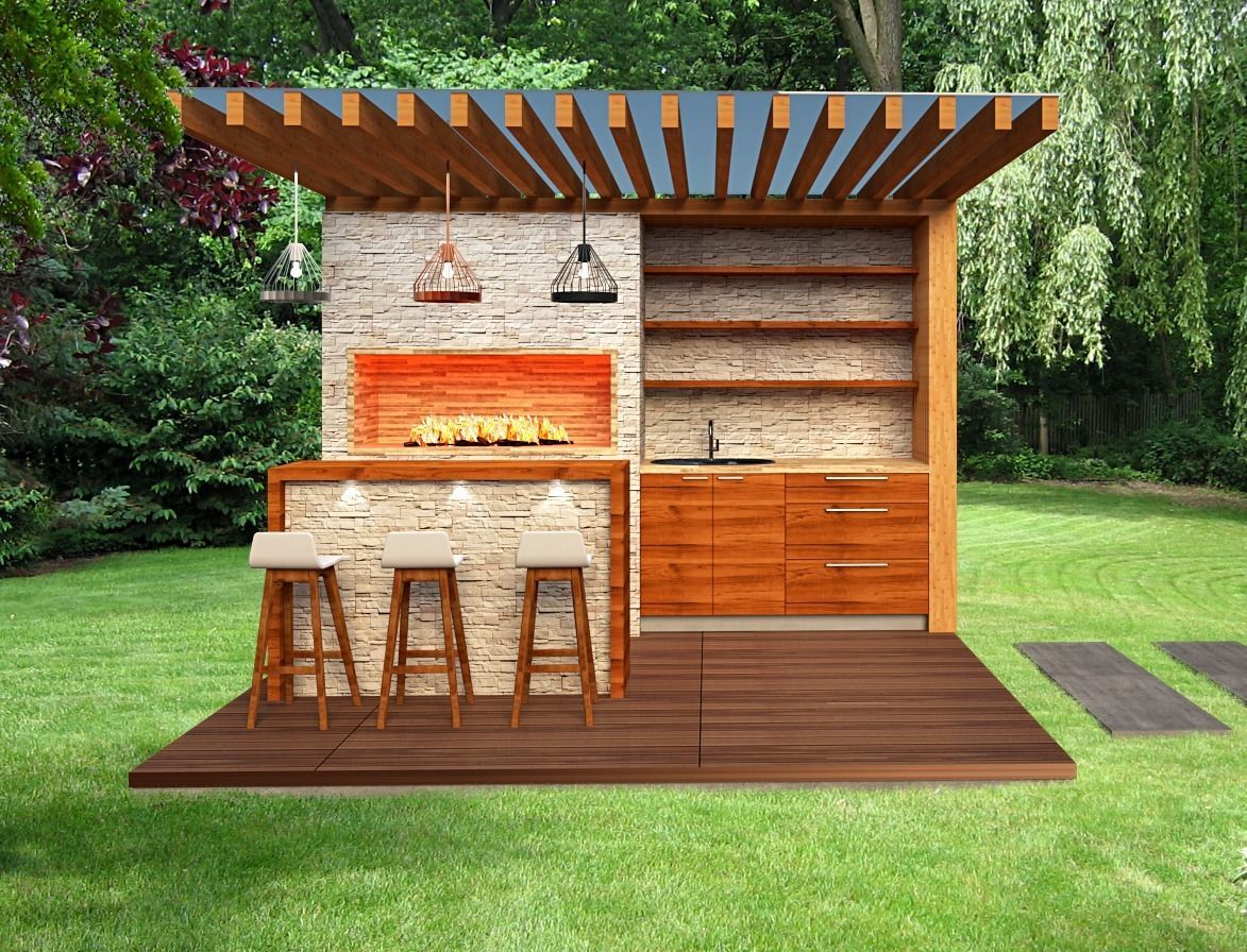 outdoor kitchen and lunge pavilion Low-poly 3D model_3