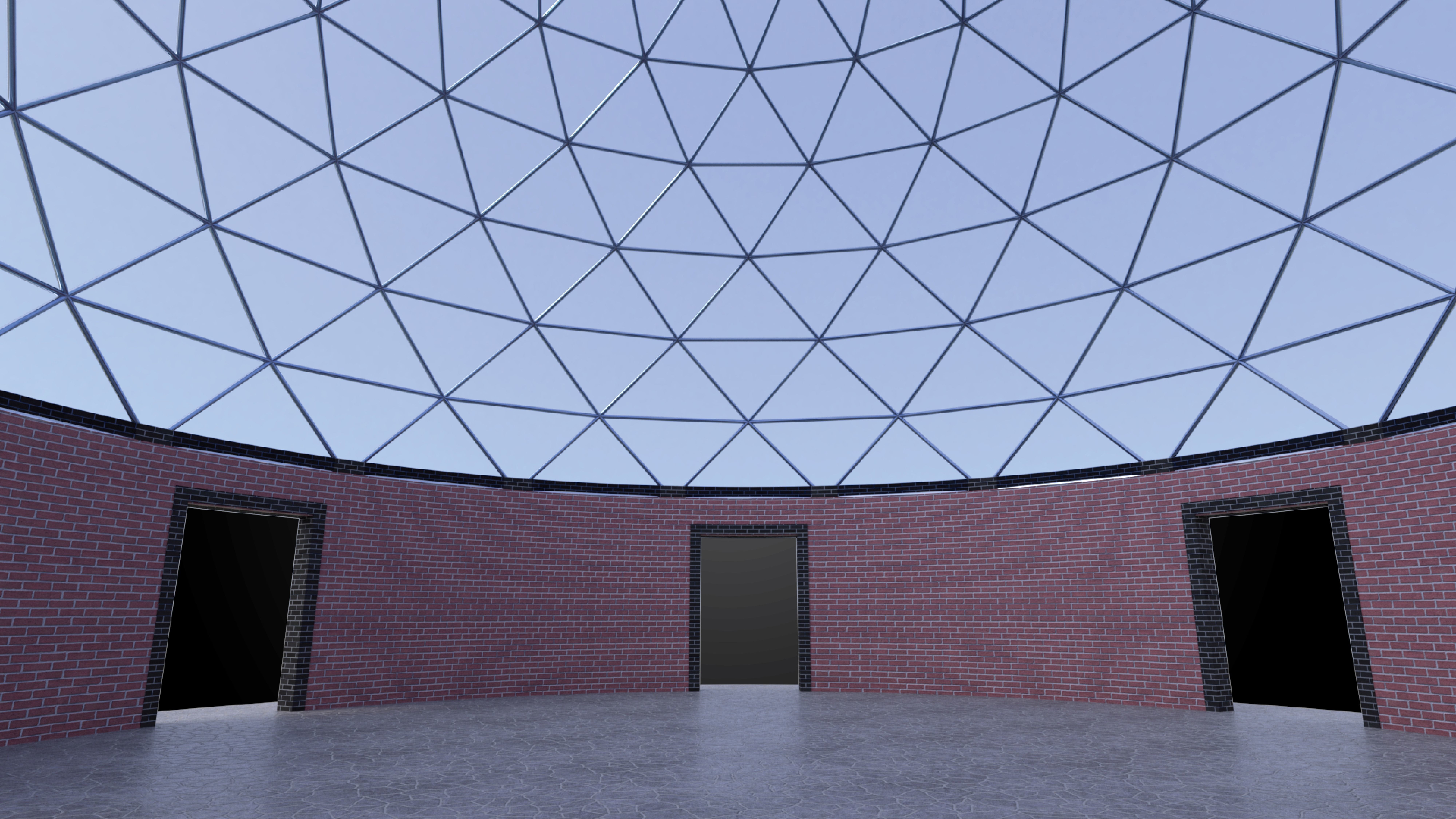 Dome triangulated glass panels and wire-frame structure w base 3D model_6