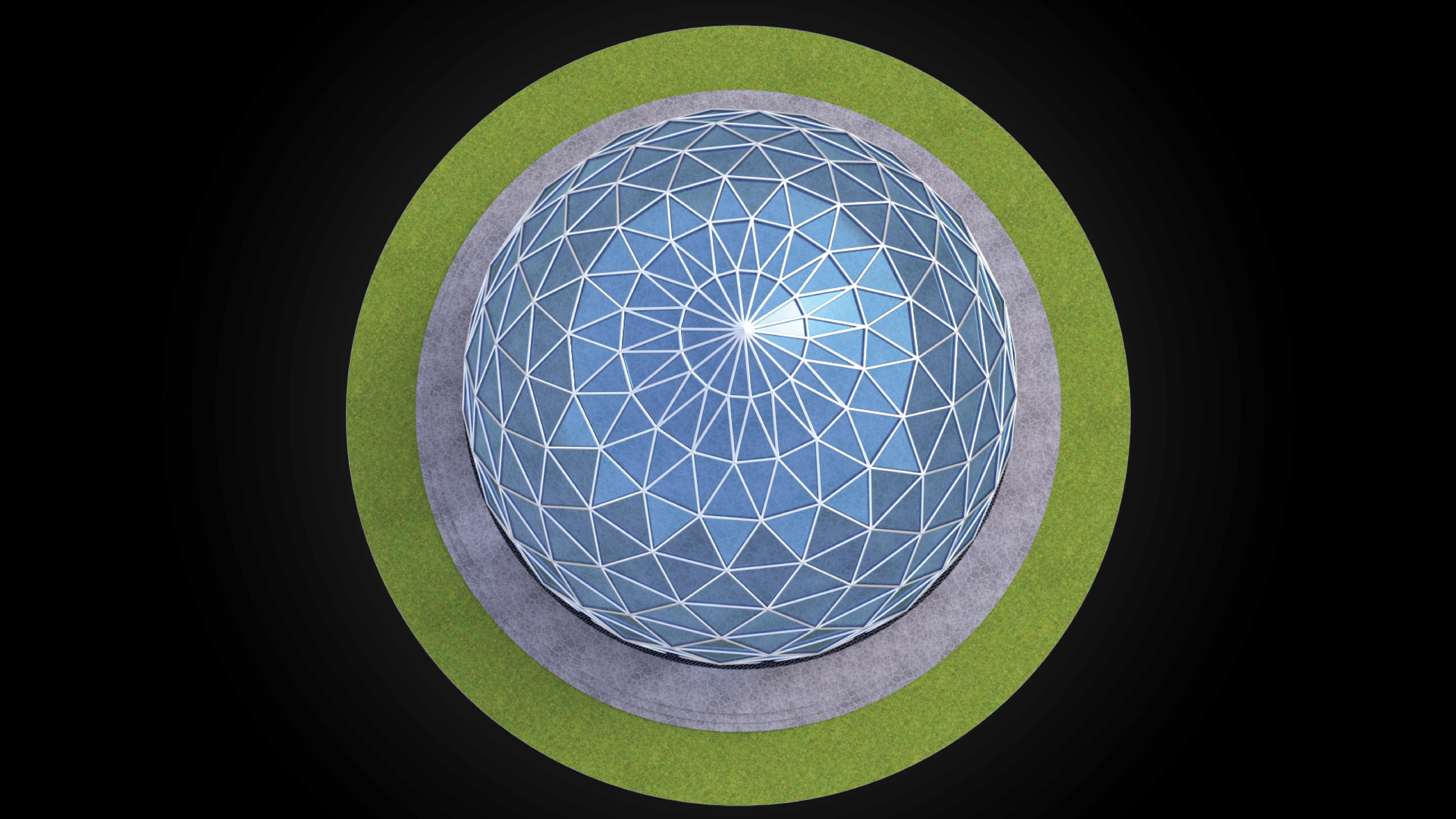 Dome triangulated glass panels and wire-frame structure w base 3D model_7