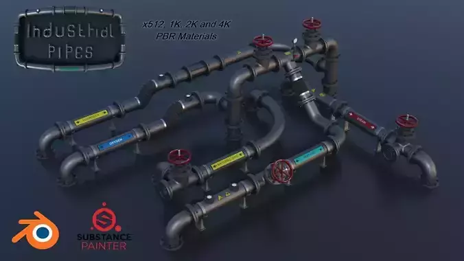 Modular Industrial Pipes PBR Low-poly 3D model