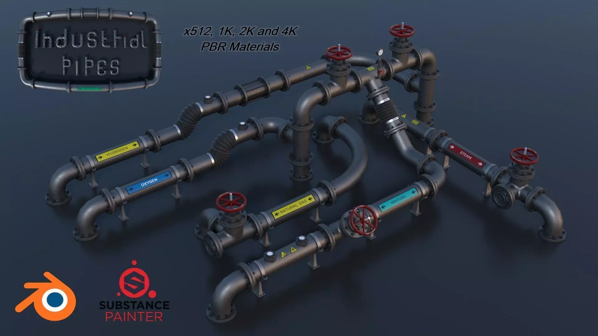 Modular Industrial Pipes PBR Low-poly 3D model_0
