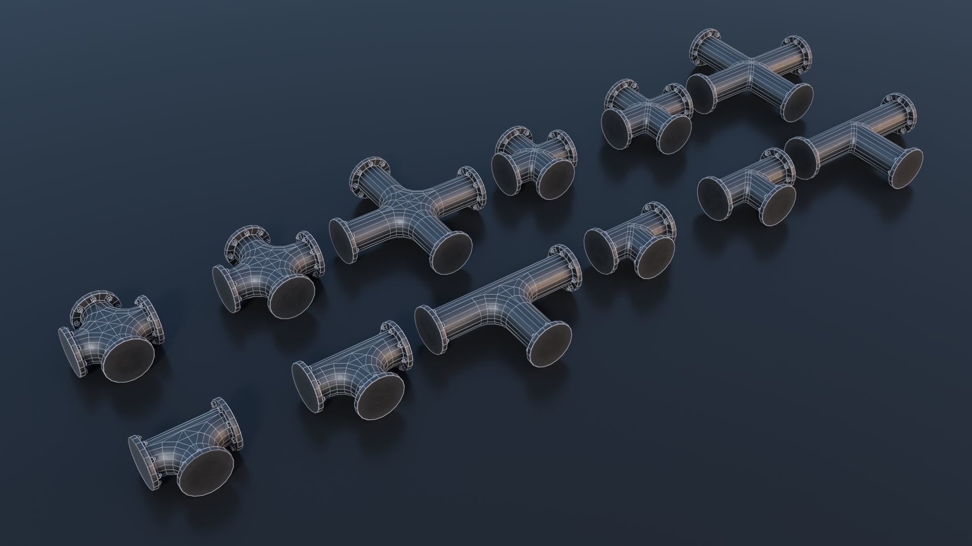 Modular Industrial Pipes PBR Low-poly 3D model_8
