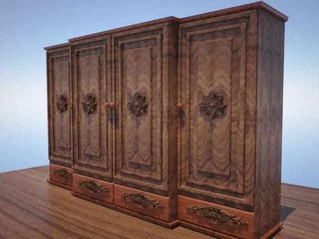 Wardrobe 4 wooden on wooden table 3D model_0