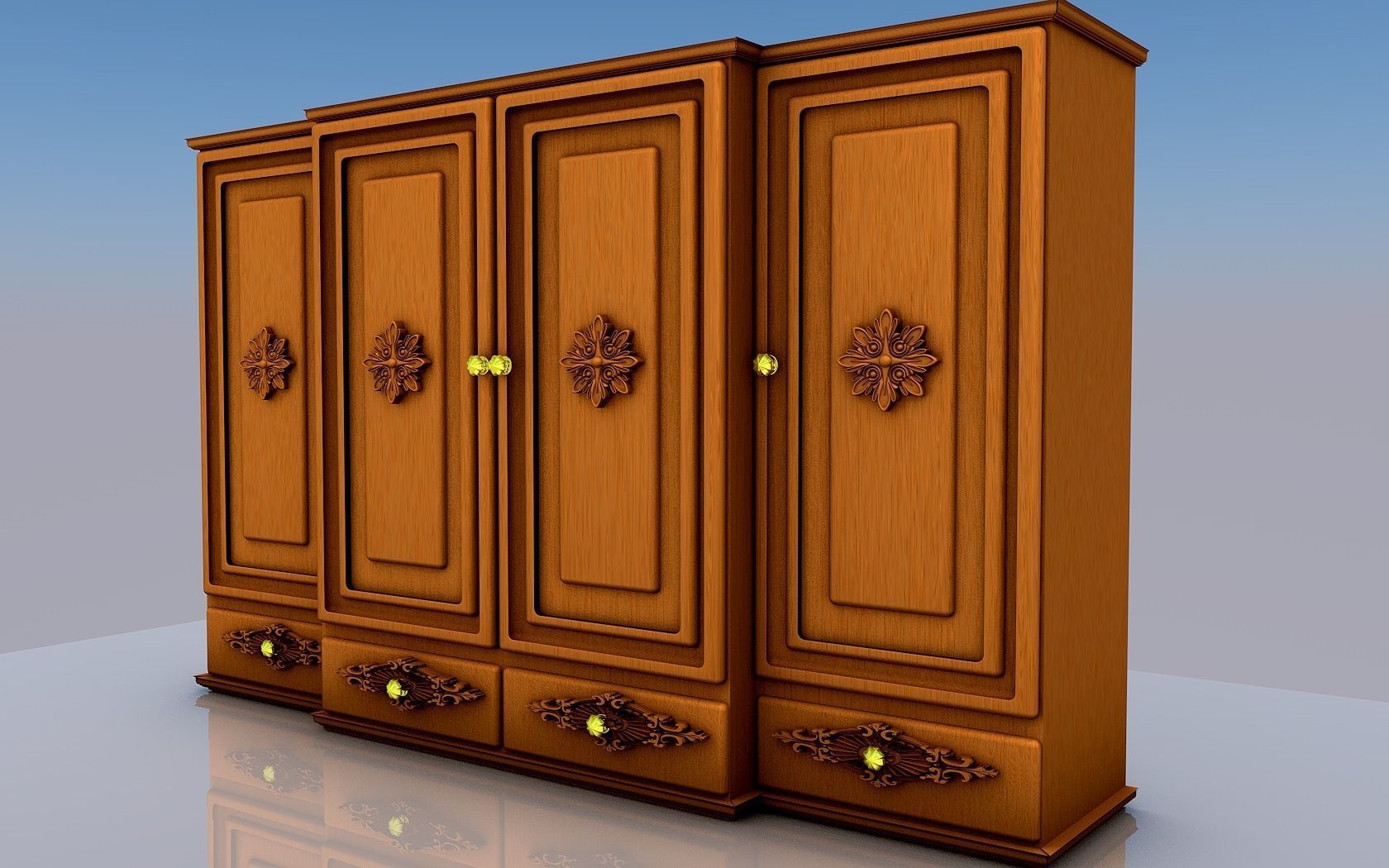 Wardrobe 4 wooden on wooden table 3D model_1