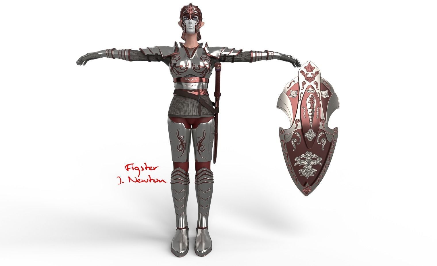 Female Elf Warrior 3D model_3