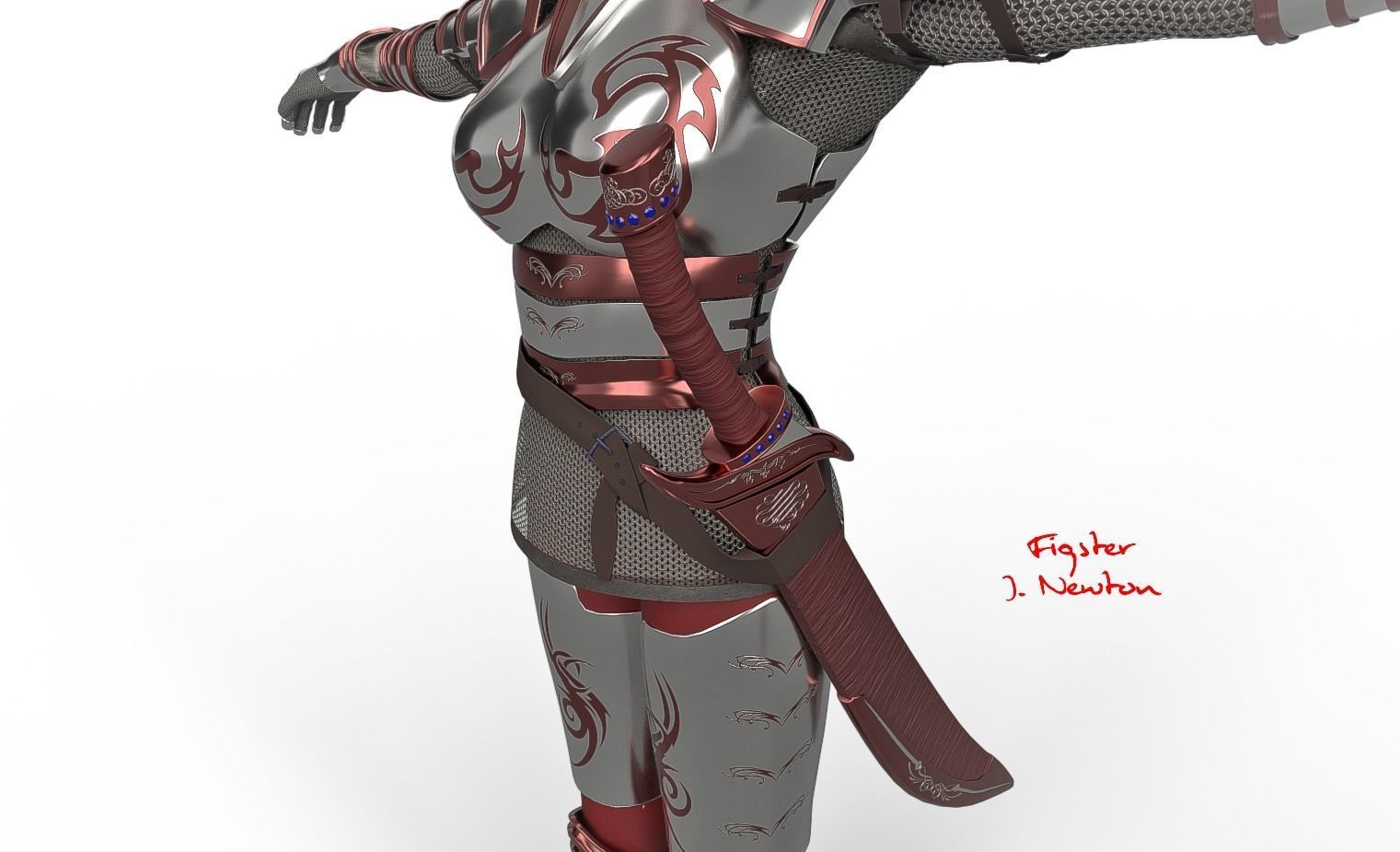 Female Elf Warrior 3D model_4