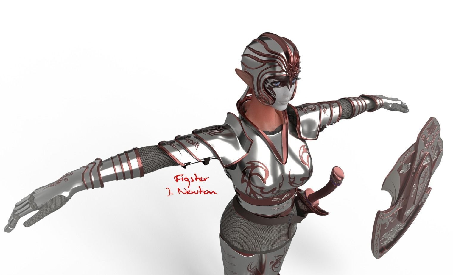 Female Elf Warrior 3D model_2