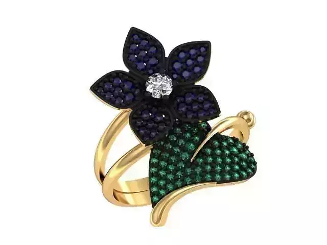 Ring-transformer flower ring with sapphires