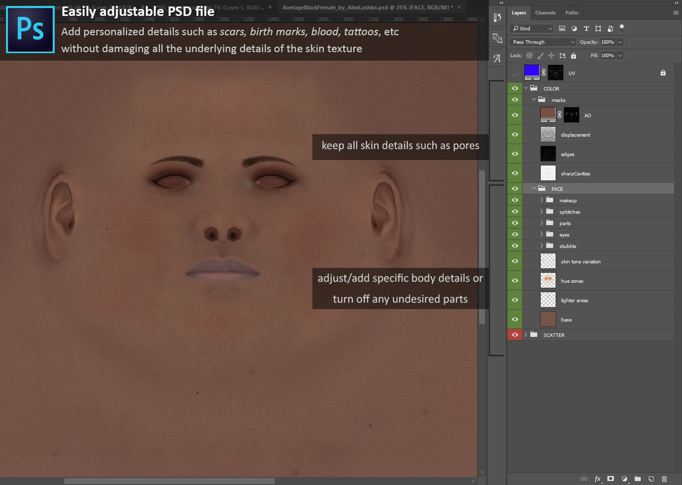 Average Black Female Head Low-poly 3D model_47