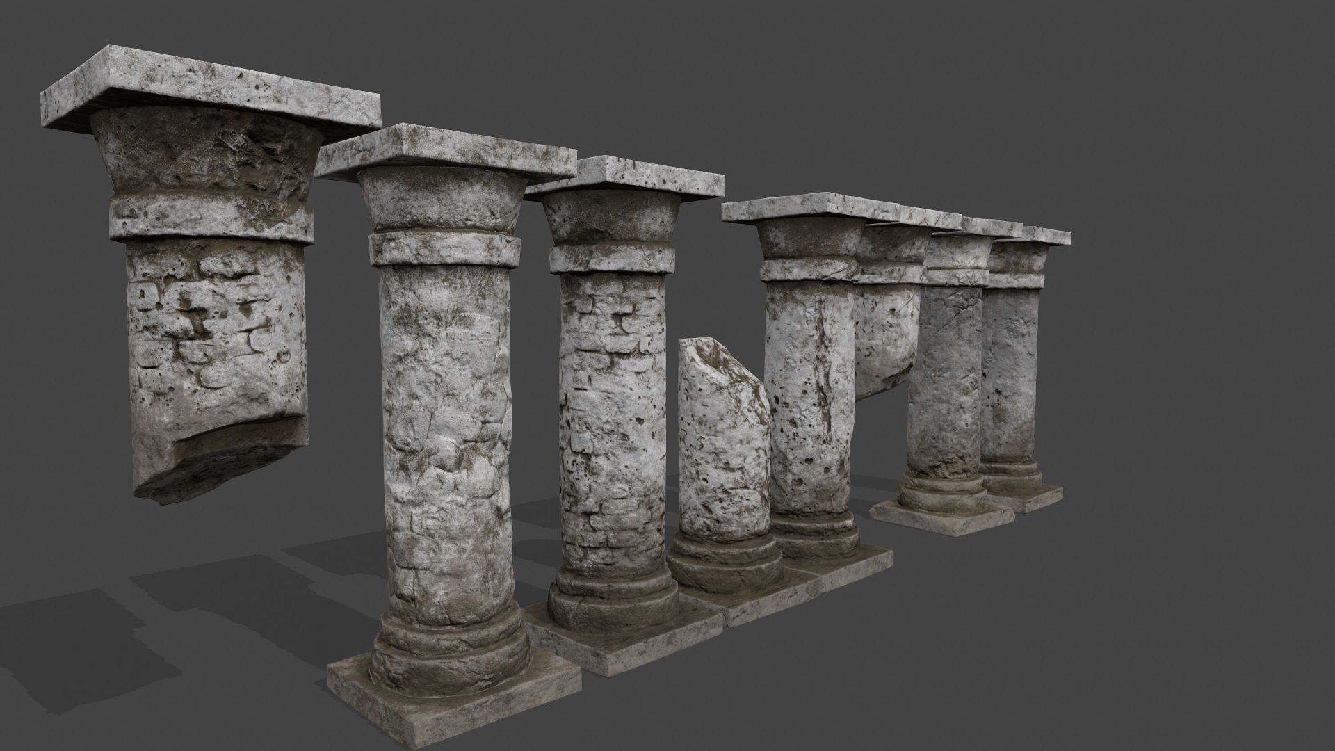 pillar set of four columns Low-poly 3D model_3