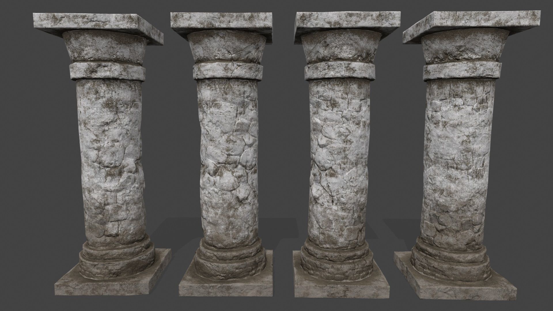 pillar set of four columns Low-poly 3D model_8