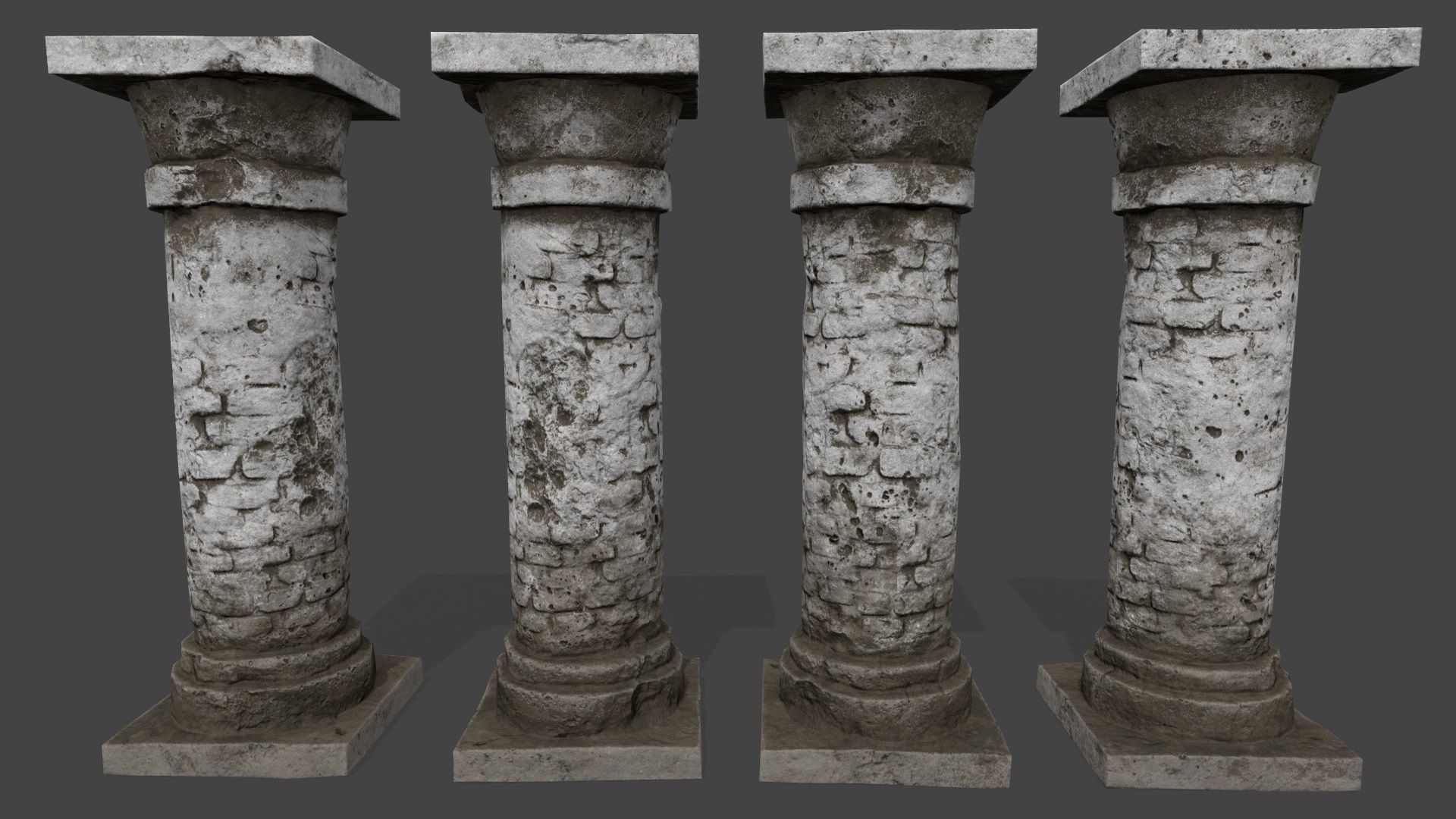 pillar set of four columns Low-poly 3D model_10