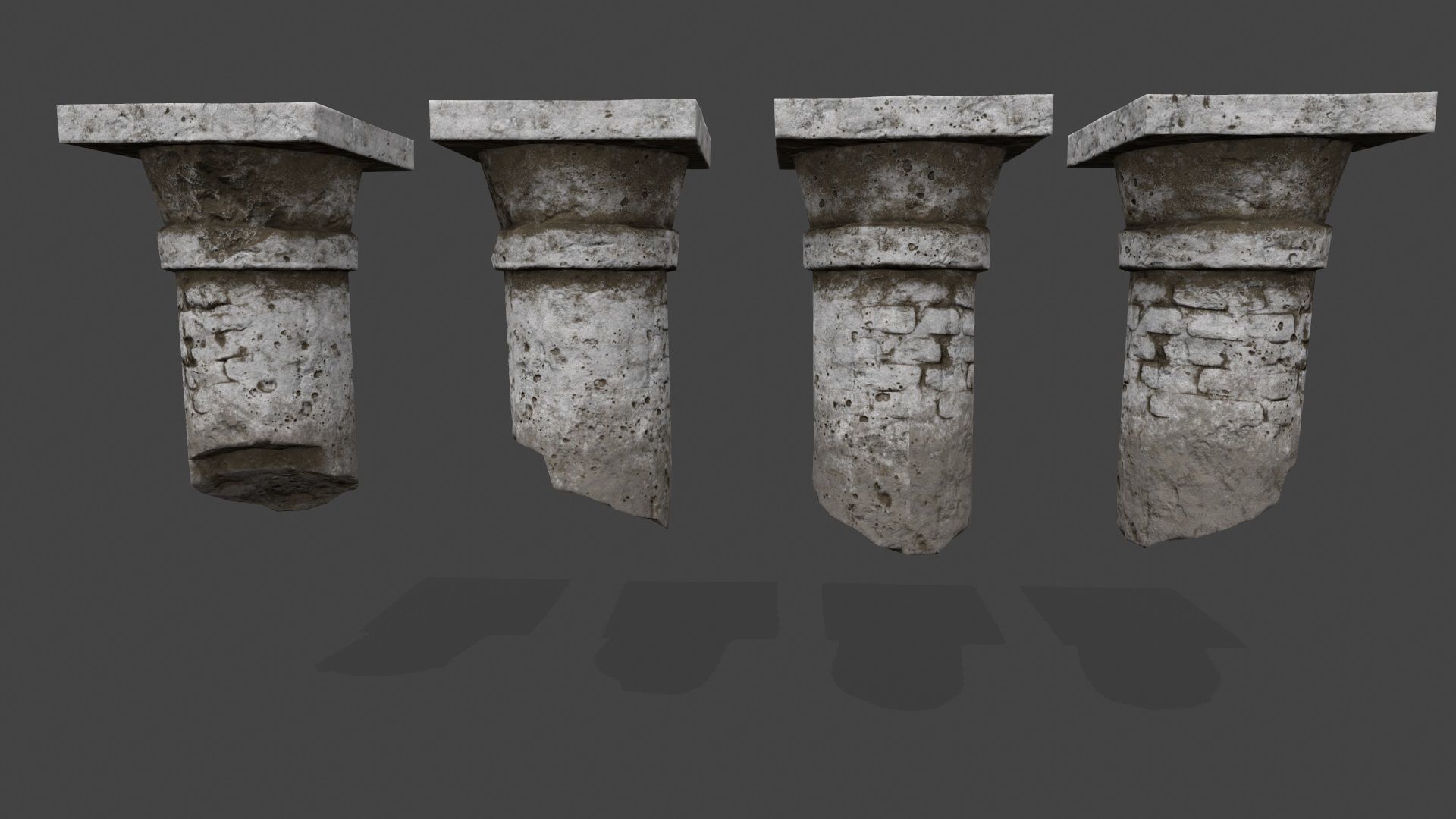 pillar set of four columns Low-poly 3D model_9
