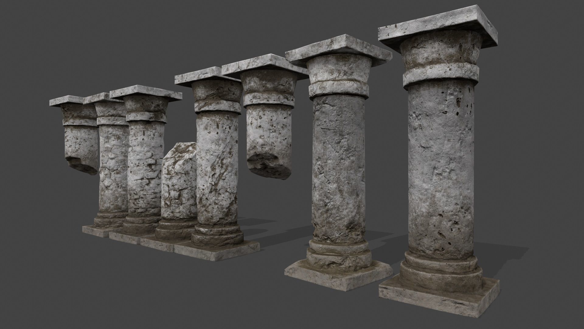 pillar set of four columns Low-poly 3D model_1