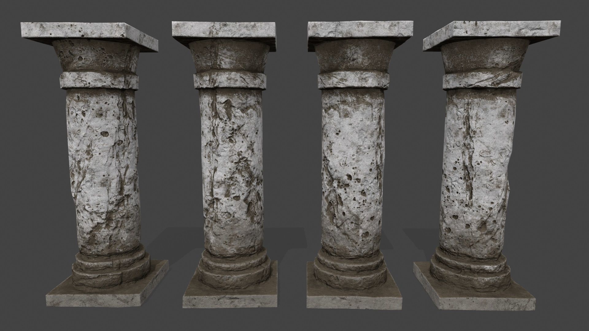 pillar set of four columns Low-poly 3D model_11