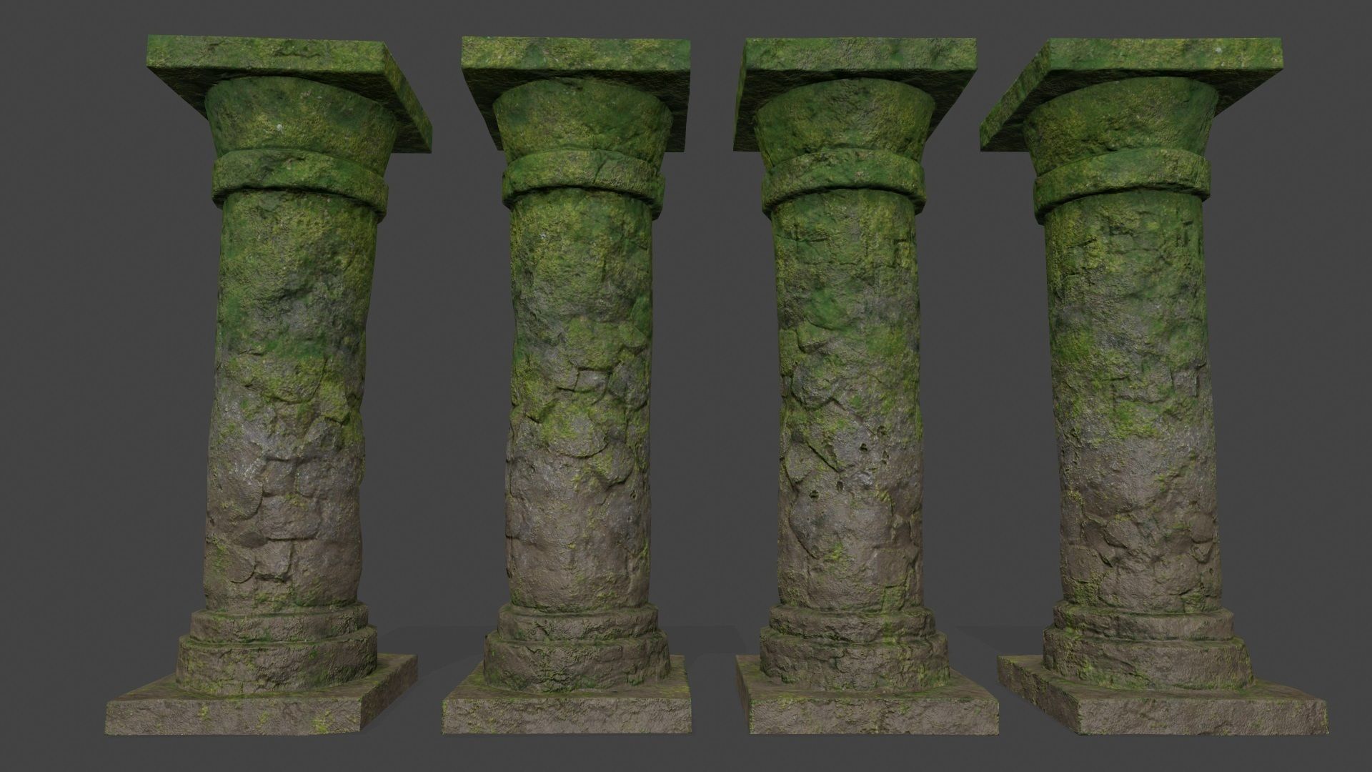 pillar set mossy pillars Low-poly 3D model_6