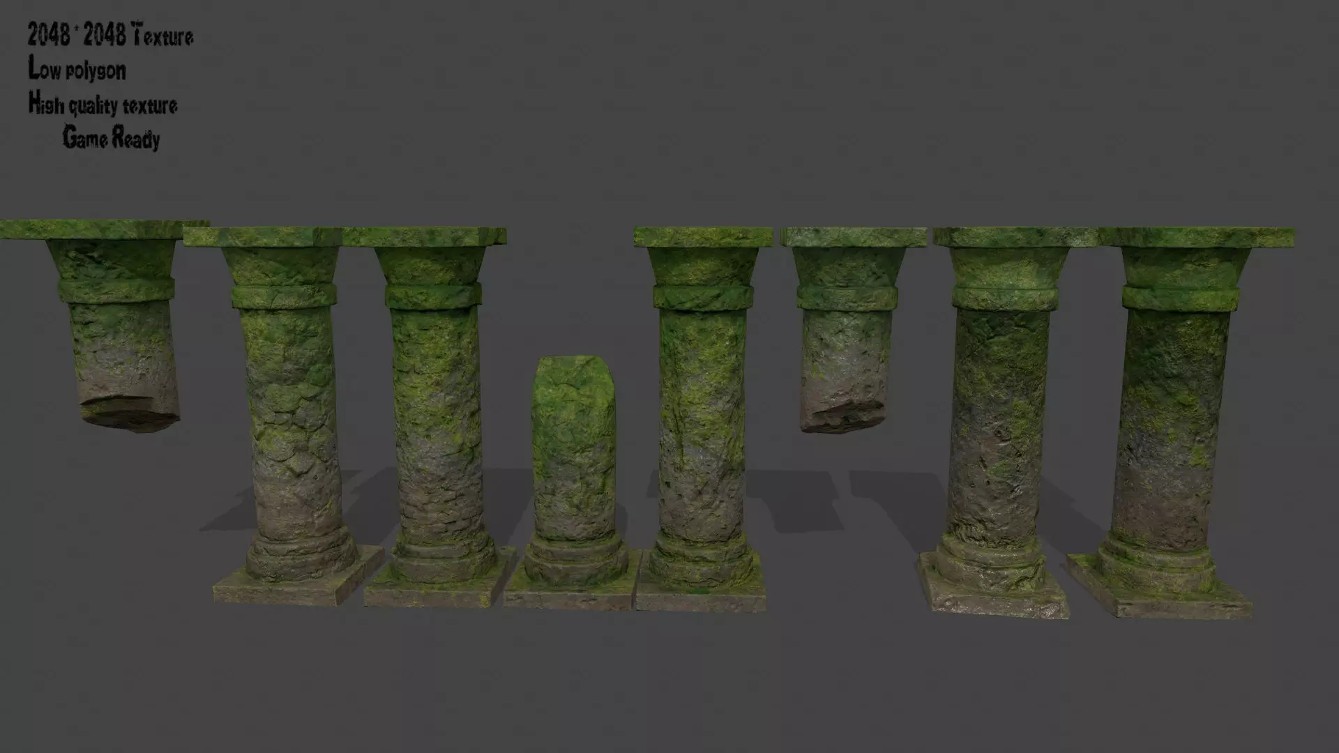 pillar set mossy pillars Low-poly 3D model_0