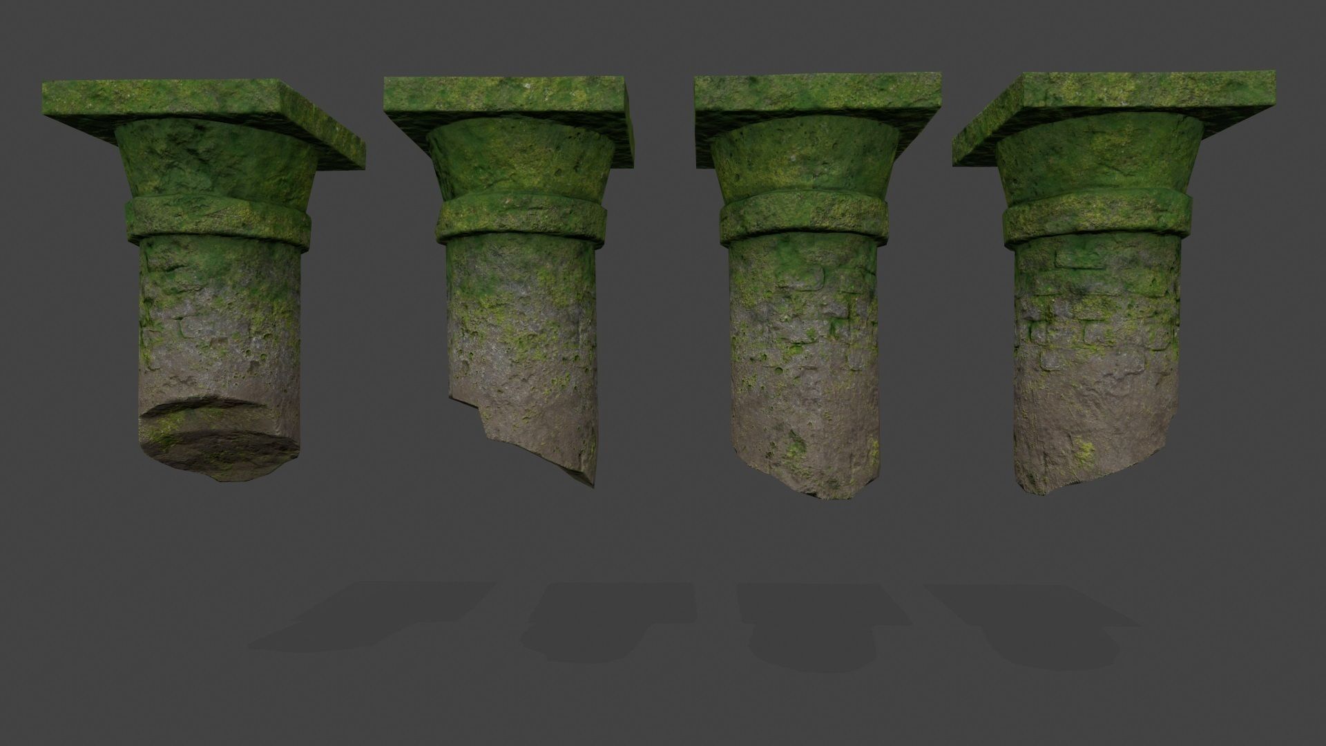pillar set mossy pillars Low-poly 3D model_9