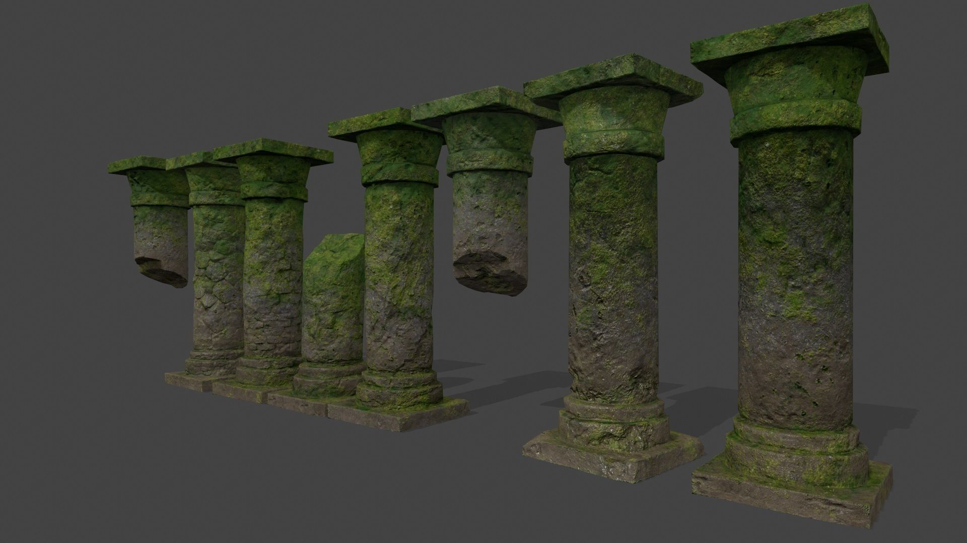 pillar set mossy pillars Low-poly 3D model_1