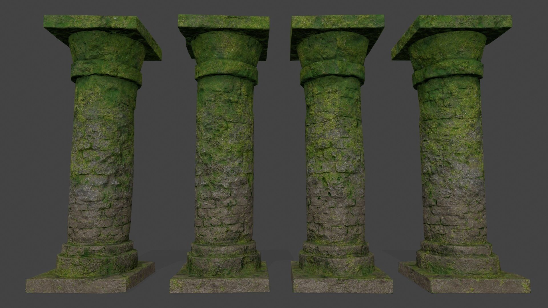 pillar set mossy pillars Low-poly 3D model_2