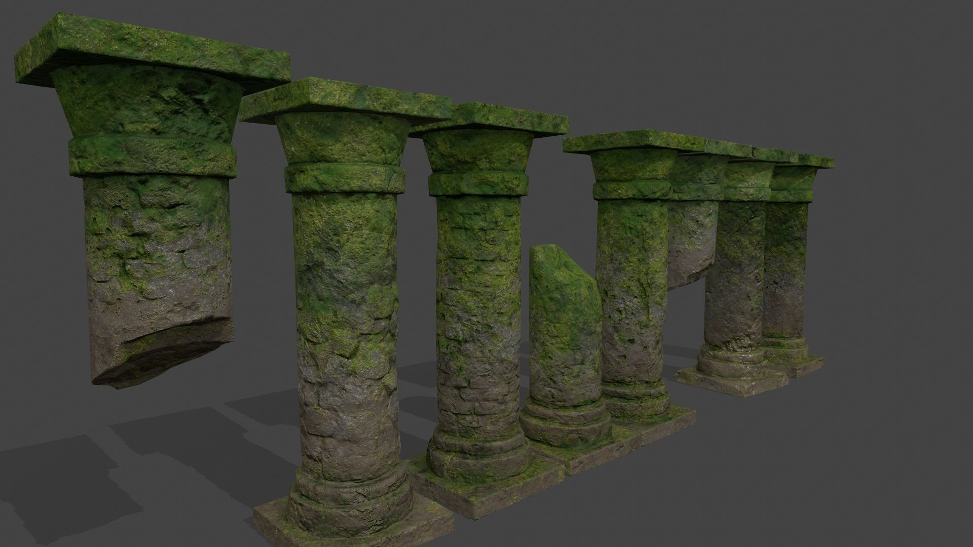pillar set mossy pillars Low-poly 3D model_4