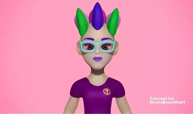 Punkgirl cartoon girl hair and glasses 3D model