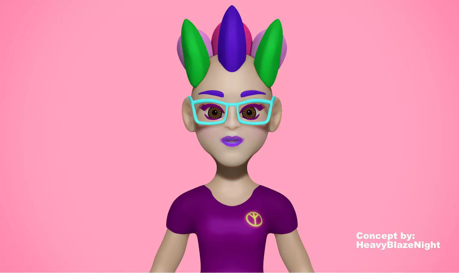 Punkgirl cartoon girl hair and glasses 3D model_0