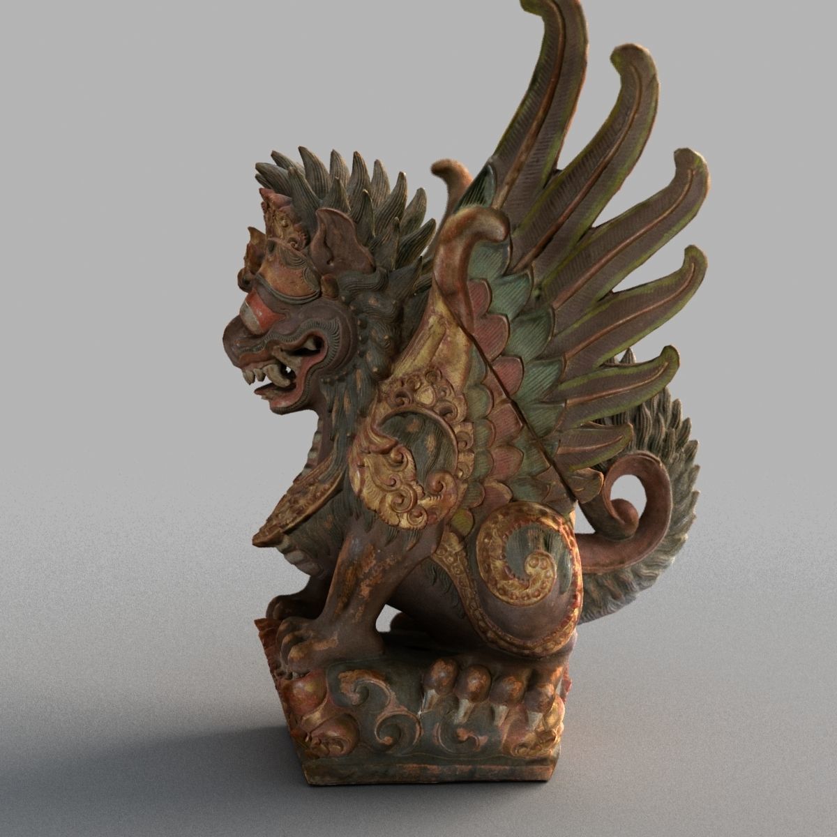 Bali-Statue-020 dragon head with wings Low-poly 3D model_4