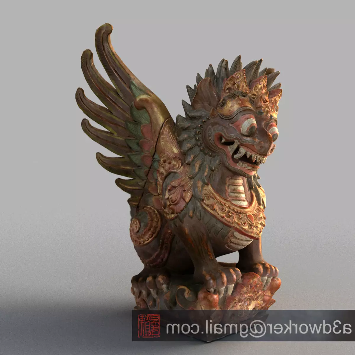 Bali-Statue-020 dragon head with wings Low-poly 3D model_0