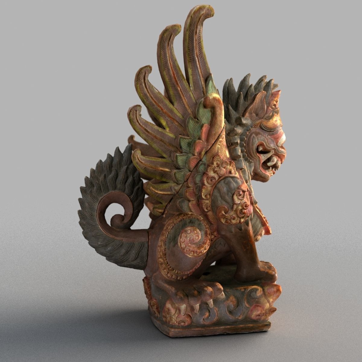 Bali-Statue-020 dragon head with wings Low-poly 3D model_1