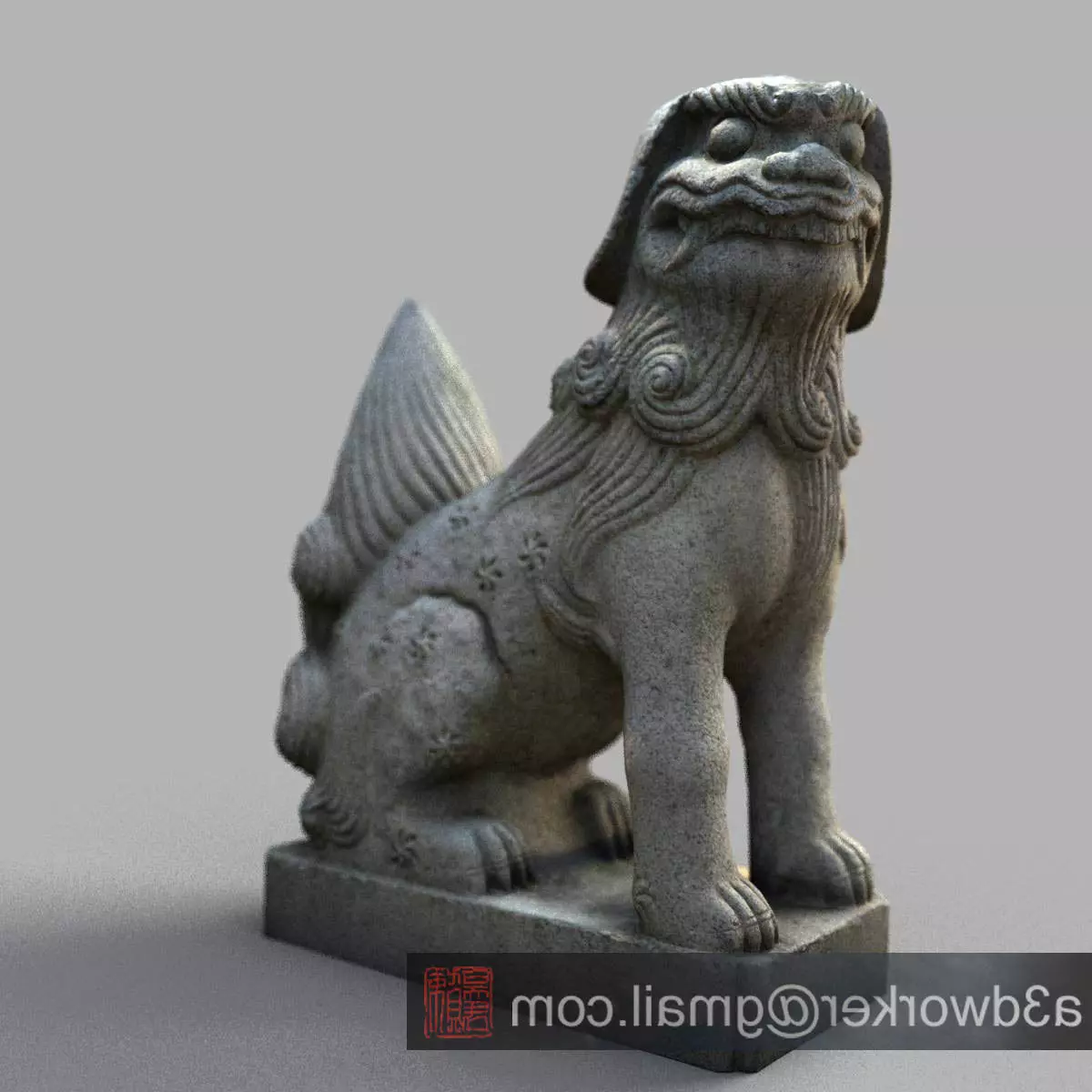 Lion-statue-005F chinese lion statue Low-poly 3D model_0