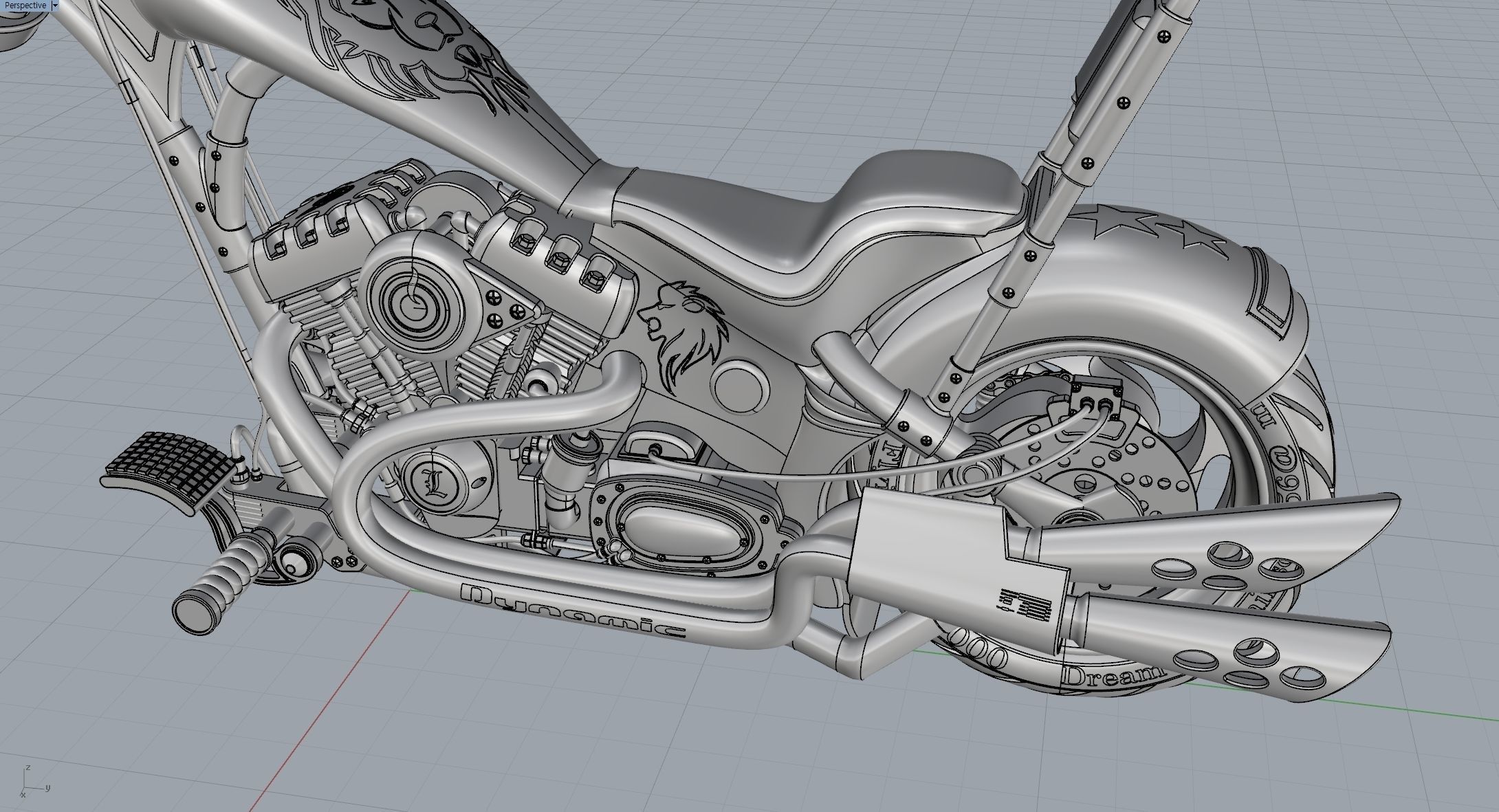 Chopper motorcycle 3D model_5