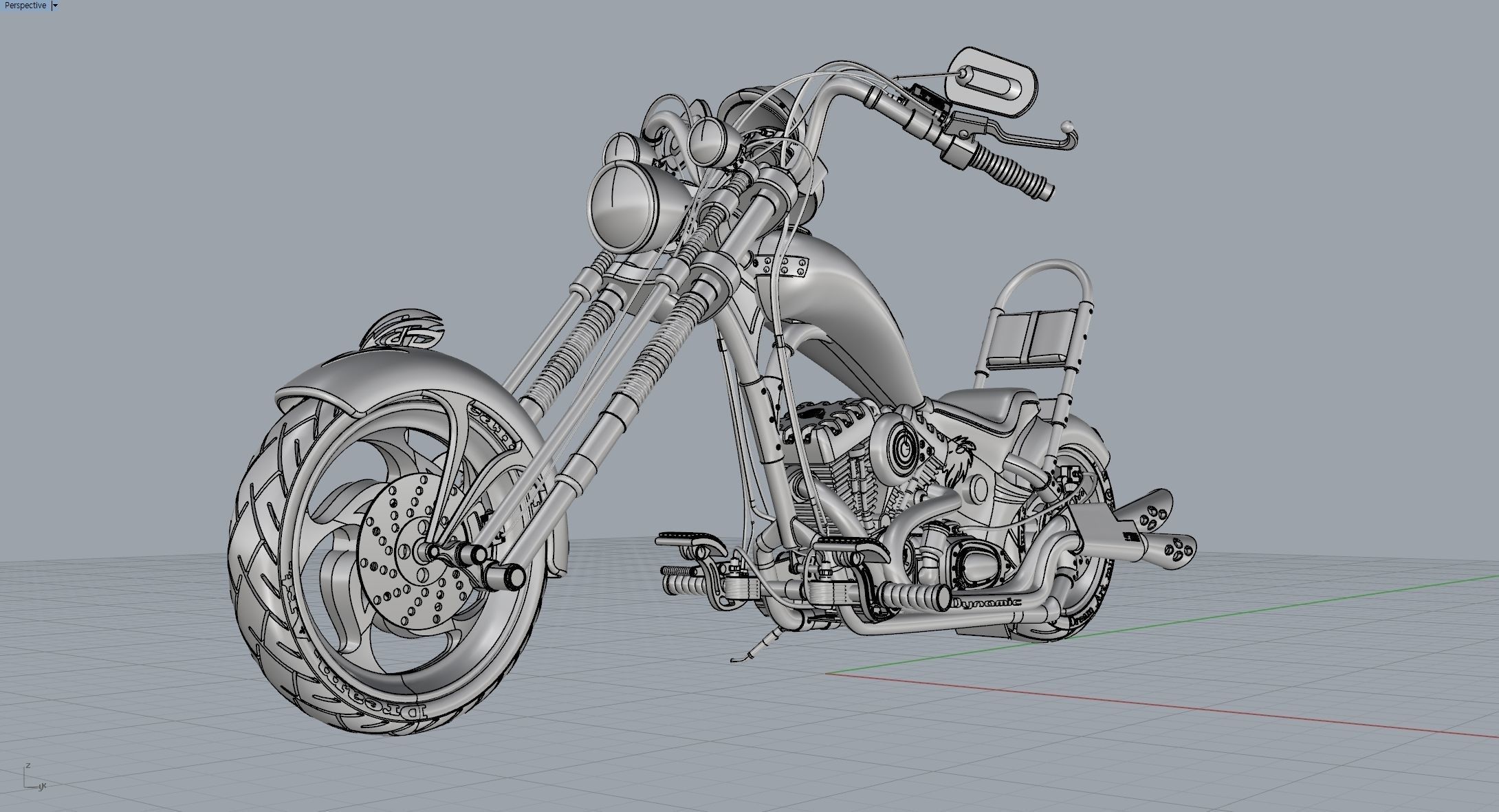 Chopper motorcycle 3D model_6