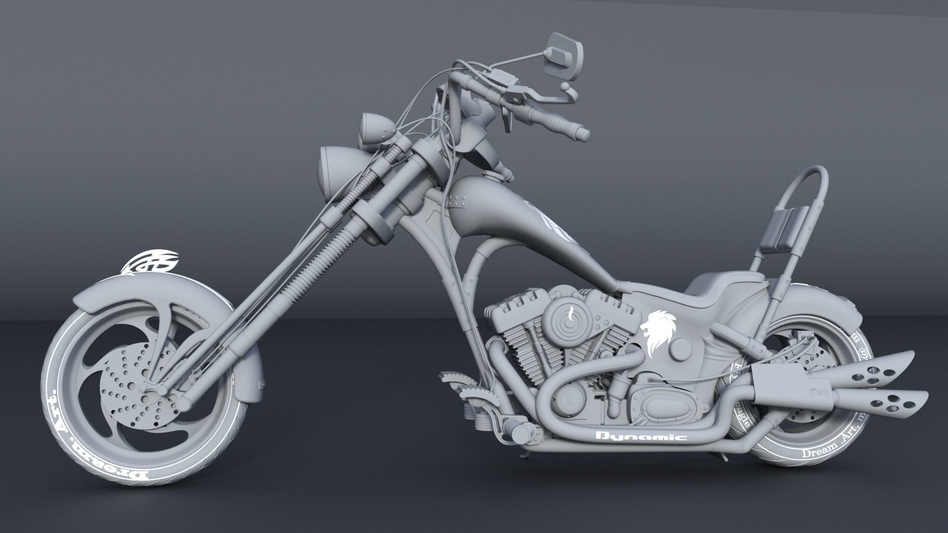 Chopper motorcycle 3D model_25
