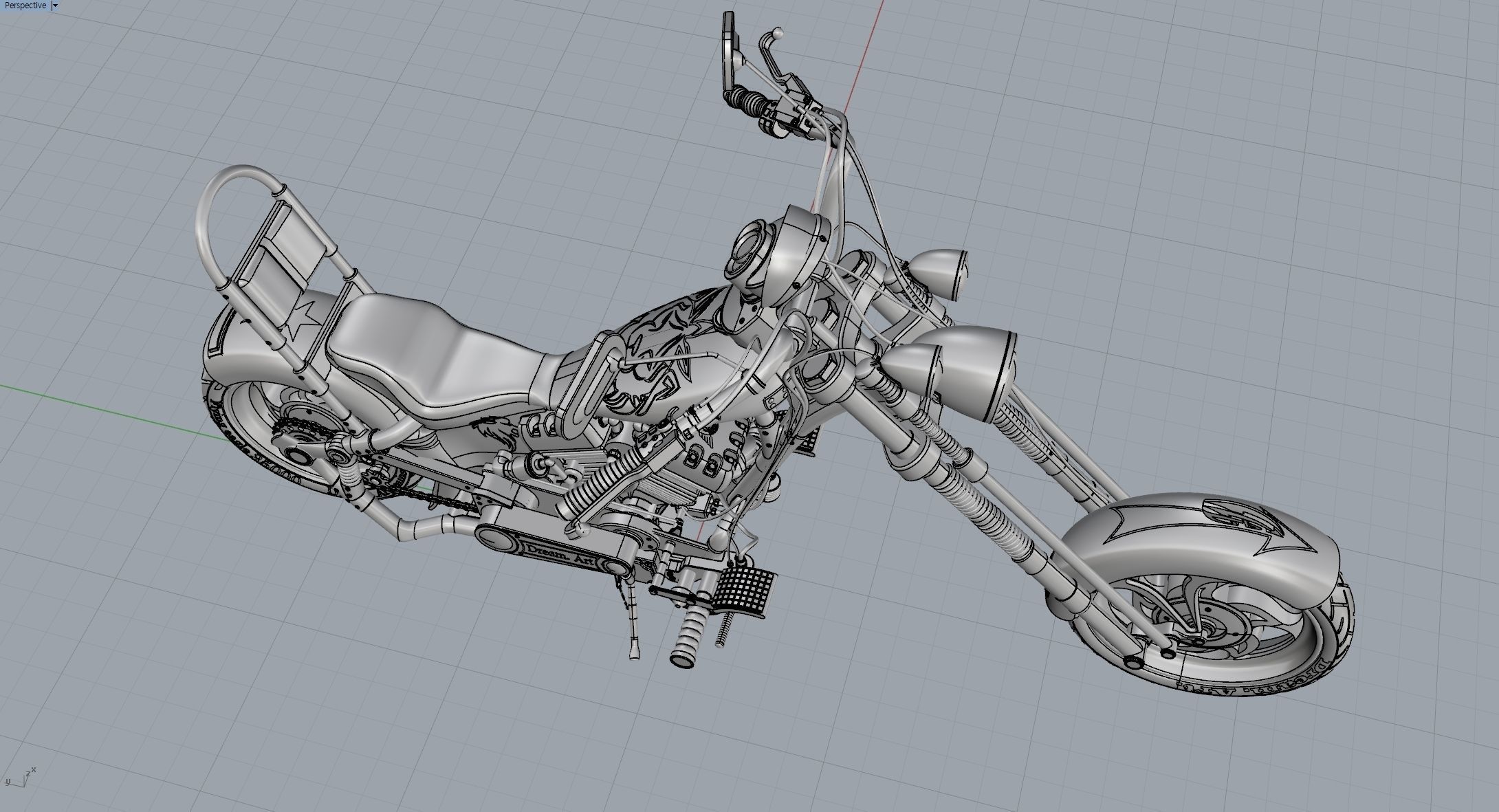 Chopper motorcycle 3D model_3