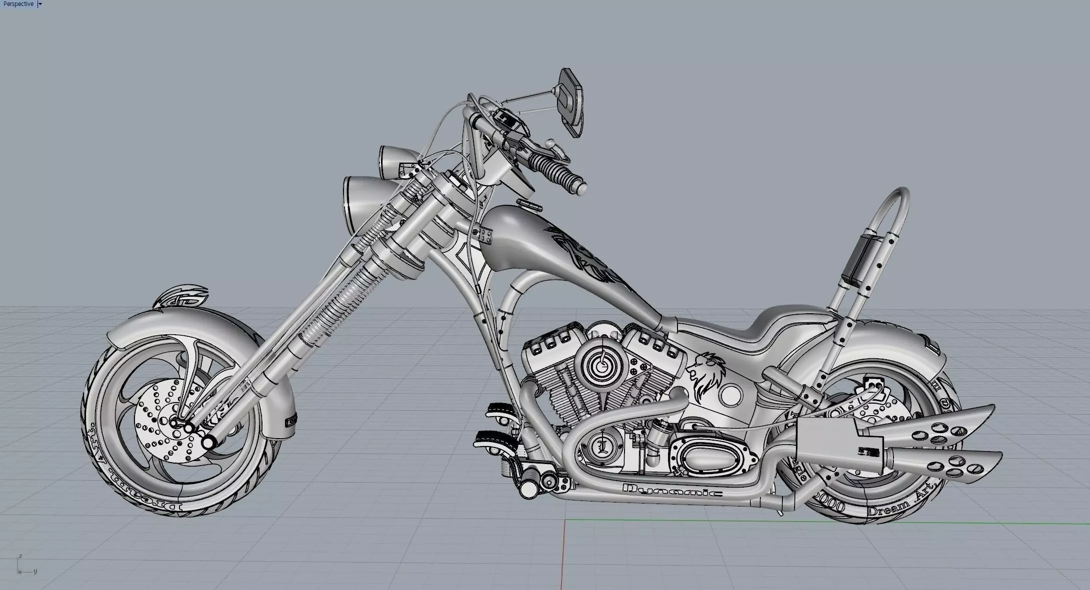 Chopper motorcycle 3D model_0