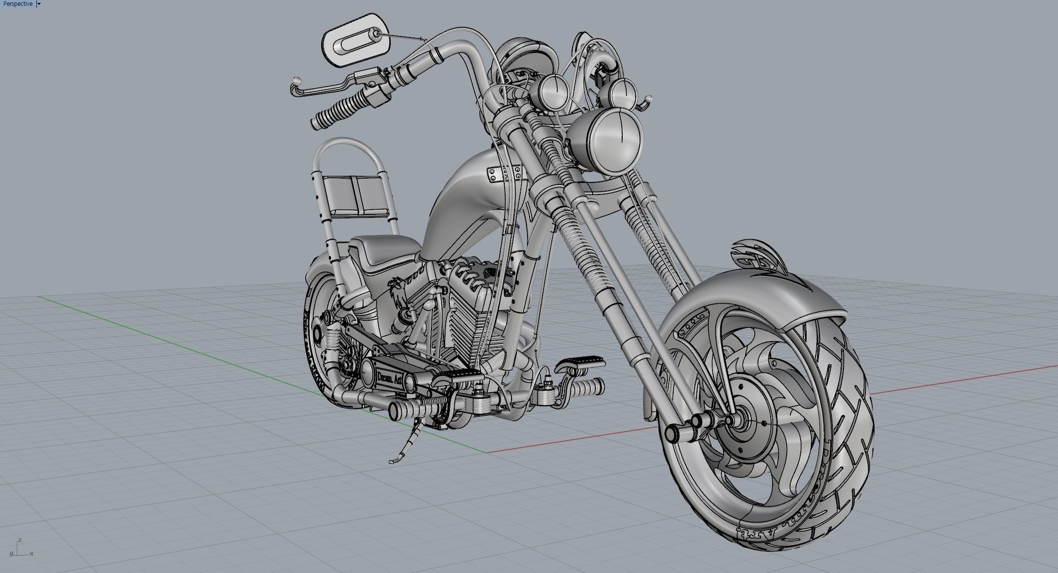 Chopper motorcycle 3D model_2