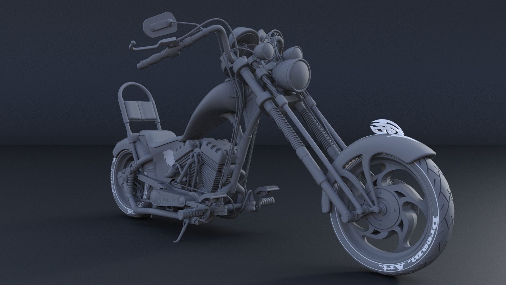 Chopper motorcycle 3D model_22